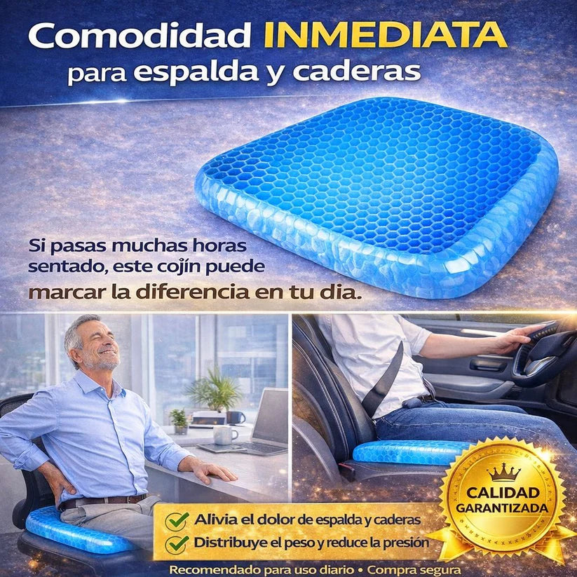 Vuelve a disfrutar al sentarte | El Cojín de Gel que reduce la presión en espalda y caderas.