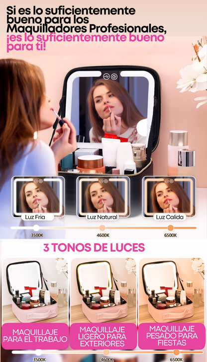 COSMETIQUERA PROFESIONAL CON ESPEJO LED