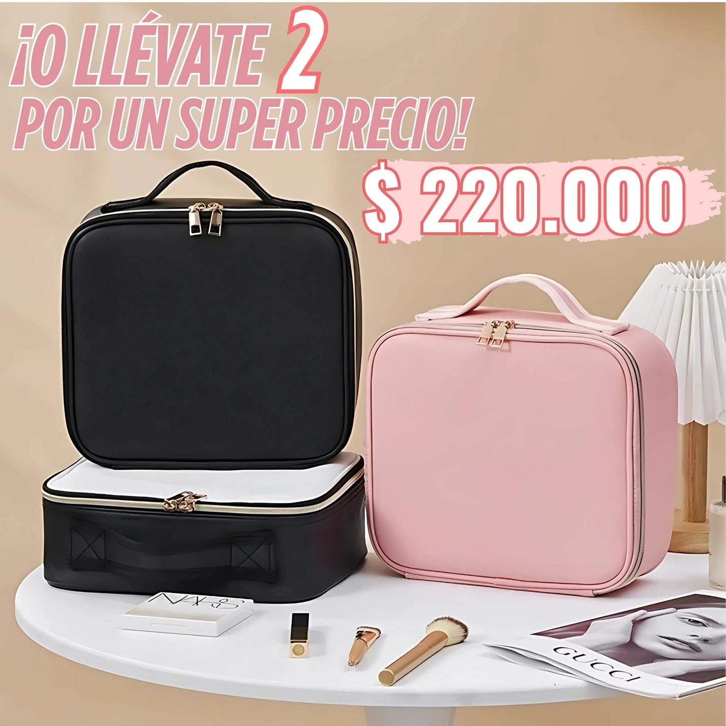 COSMETIQUERA PROFESIONAL CON ESPEJO LED