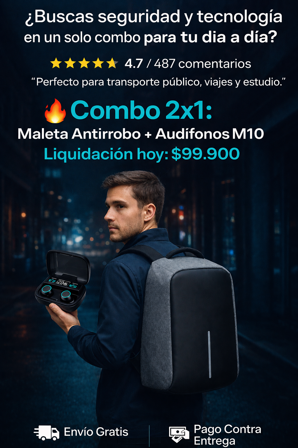 COMBO AUDIFONO DEPORTIVO + MALETA ANTIRROBO