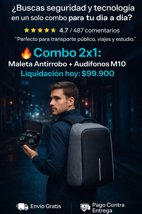 COMBO AUDIFONO DEPORTIVO + MALETA ANTIRROBO