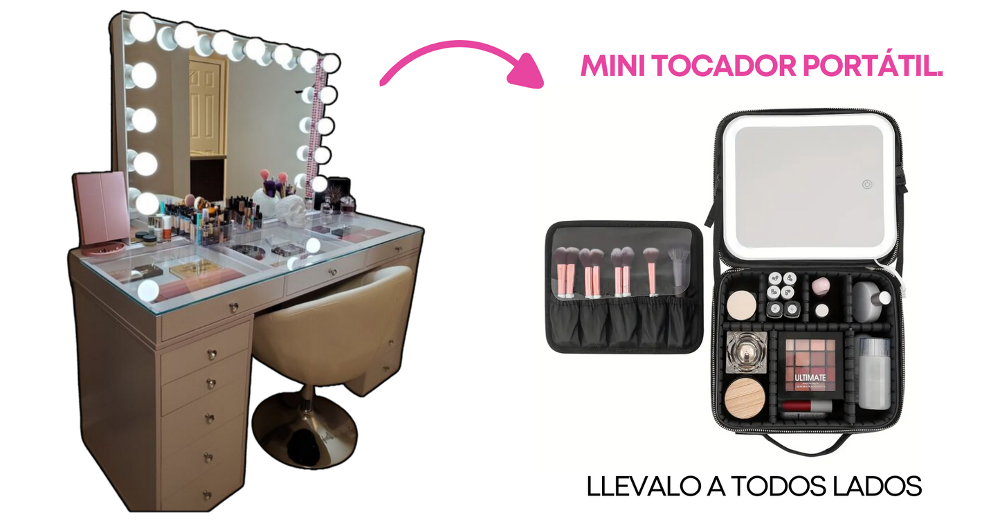 COSMETIQUERA PROFESIONAL CON ESPEJO LED