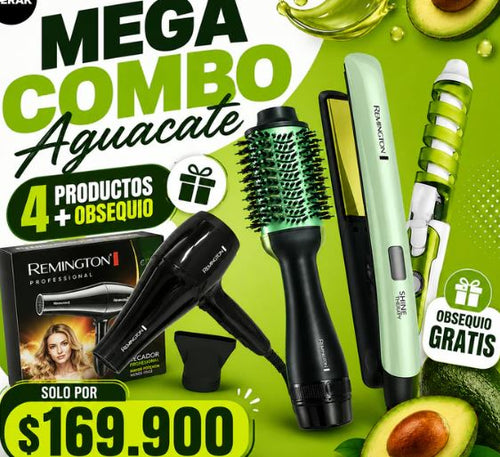 COMBO AGUACATE PLANCHA + SECADOR + CEPILLO + REGALO RIZADORA